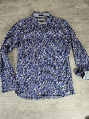 Men's Blue Patterned Long-Sleeve Shirt